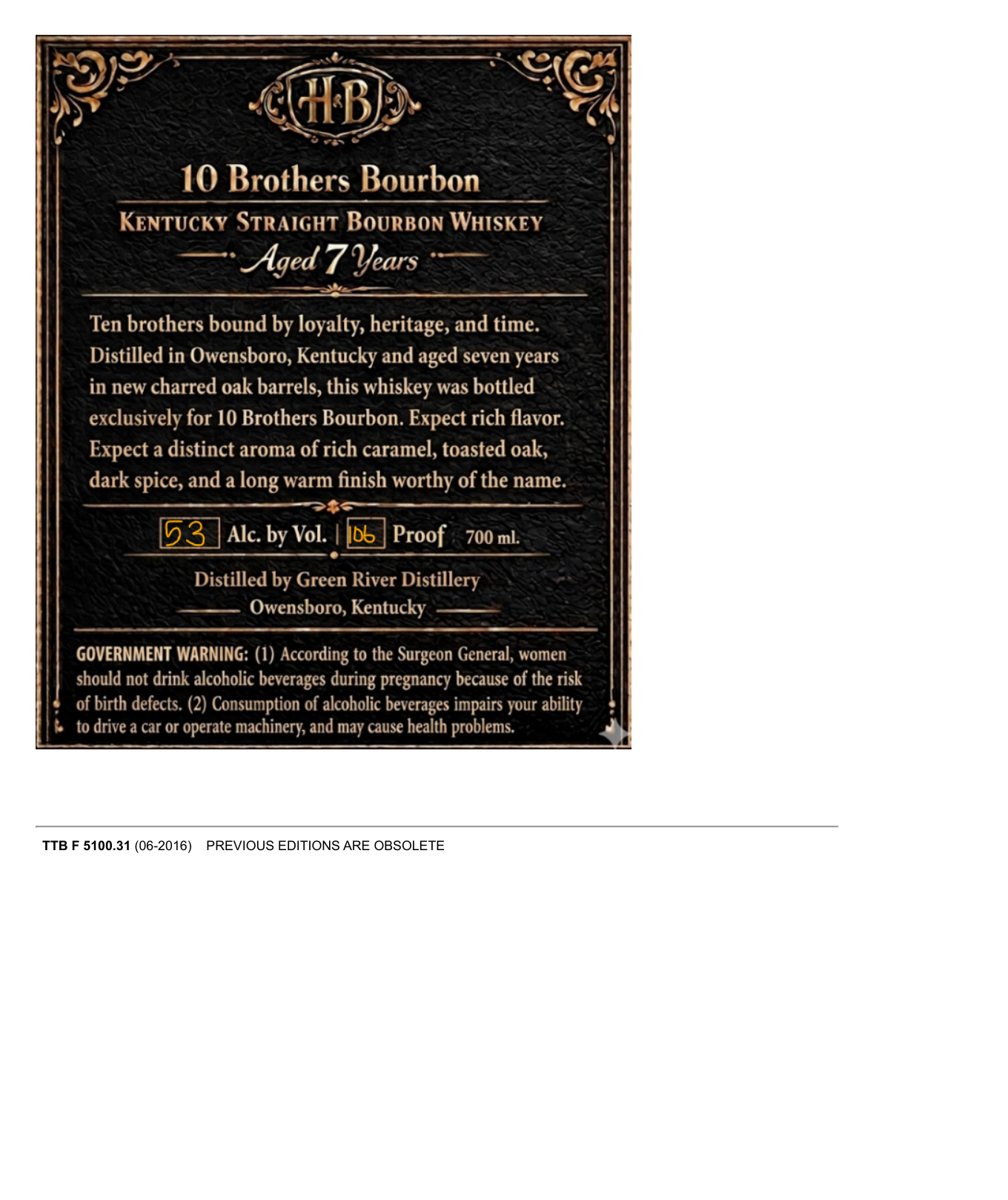 Back label artwork for 10 BROTHERS