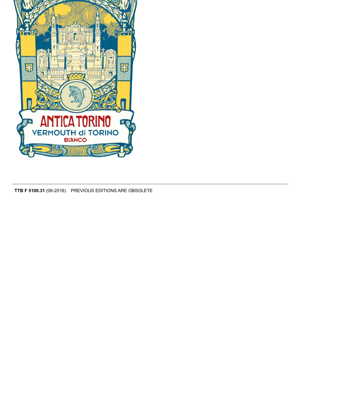Back label artwork for ANTICA TORINO