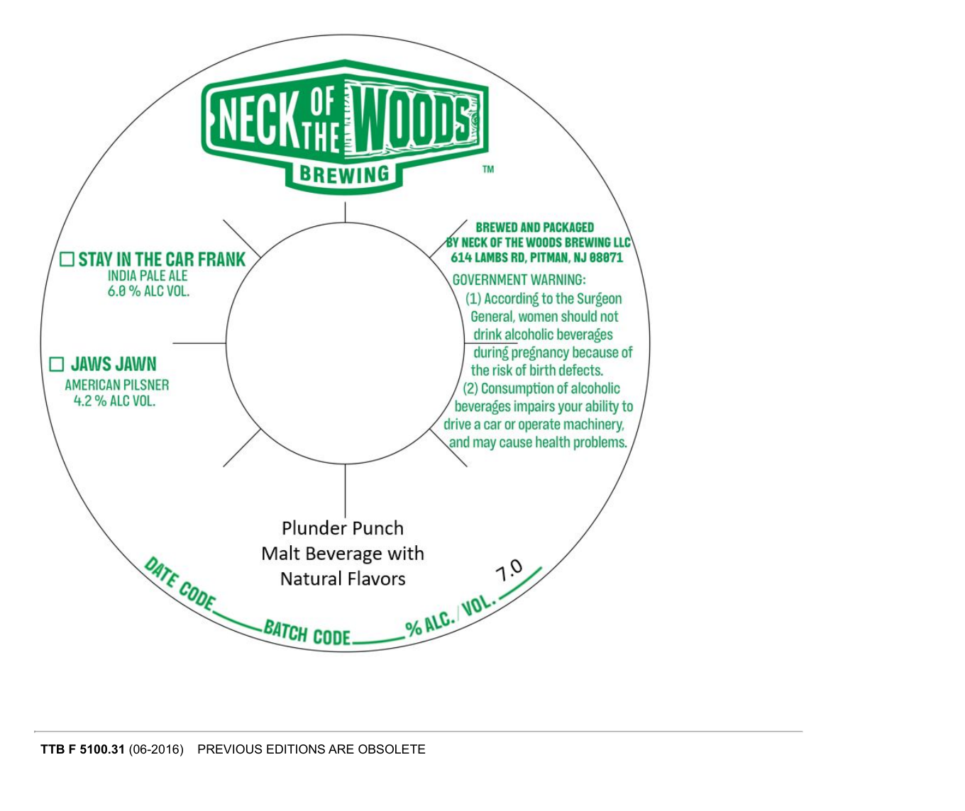Front label artwork for NECK OF THE WOODS